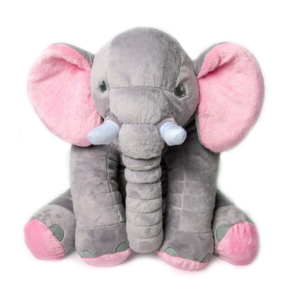 Almofada Elefante Dumbo Pelúcia 62cm Cinza Com Rosa