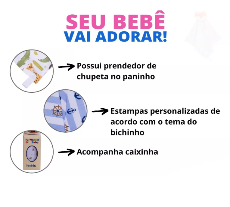 Naninha Para Bebe Bichinhos Com Porta Chupeta Pelúcia (Nuvem Azul)