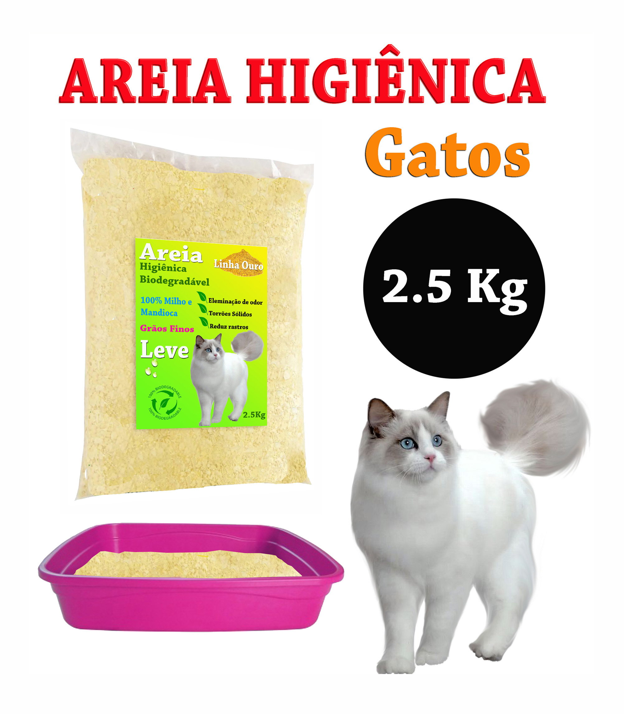 Areia Higiênica para Gatos Biodegradável 100% natural Linha Ouro areia fina Sanitária