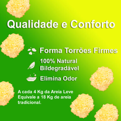 Areia feita com Farinha de mandioca e Farinha de milho, Areia que elimina do cheiro, areia que elimina o odor, Areia Higiênica para Gatos Biodegradável 100% natural Areia Sanitária fina Linha Ouro Marca Leve.