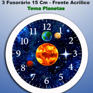 Relógio de Parede ou Mesa Redondo Tic Tac 3 Fuso horário Tema Planetas